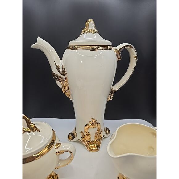 Vintage Holland Mold 5pc Off White Cream Coffee Tea Pot Creamer Sugar Set 1973 - Picture 3 of 7